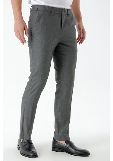 Morven Erkek Siyah Beard Desenli Slim Fit Classic Pantolon Siyah