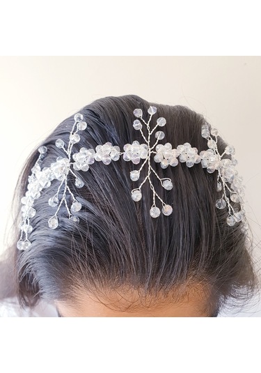Beyaz Kristal Boncuklu Çiçekli Gelin Tacı (549065382)
