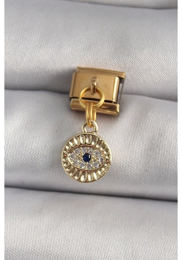 316l Çelik Gold Renk Sallantı Zirkon Taşlı Göz Model Nomination Charm Çok Renkli