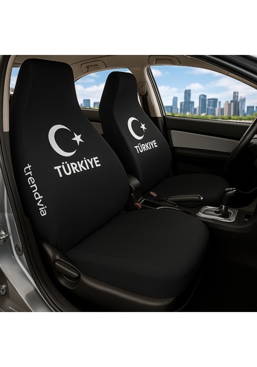 Türkiye Ay Yıldız Bayraklı Siyah Renk Ön Ve Arka Oto Koltuk Kılıfı Seti Penye Servis Tipi Koltuk Koruyucu