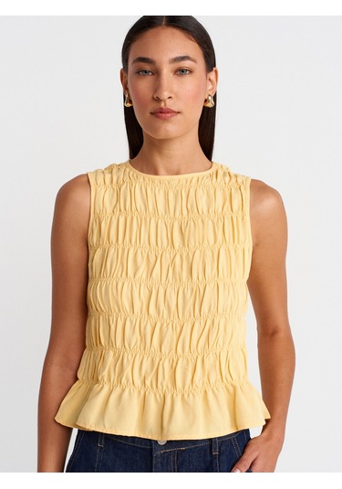 Dilvin 50845 Kolsuz Crop Bluz-sarı Sari