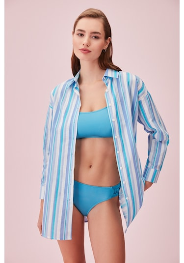 Suwen Greta Tunik Sba24320642 Turkuaz Çizgili Turkuaz