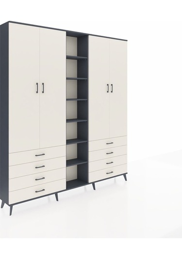 Arges Dolap 10 Raflı 8 Çekmeceli 2 Askılı 220x30x243 Antrasit-aytaşı/aytaşı Aytası/aytası