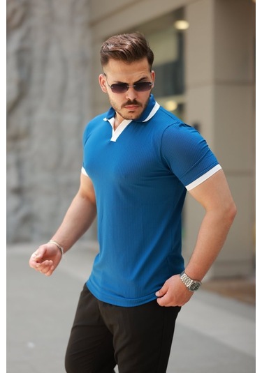 Erkek Hemşire Yaka Kısa Kollu Tişört Mavi