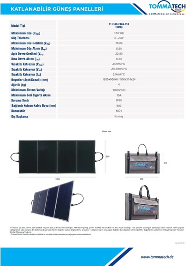 Tommatech Easy Life 110wp Katlanabilir Güneş Paneli