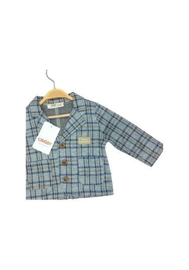 Erkek Bebek Kareli Düğmeli Ceket-13590 Gri