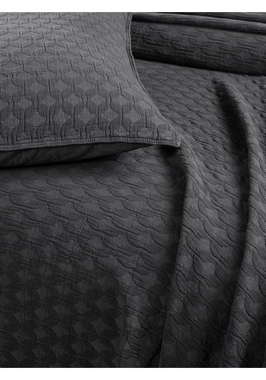 Elvira Yatak Örtüsü Seti Çift Kişilik Koyu Gri Kutulu Gri