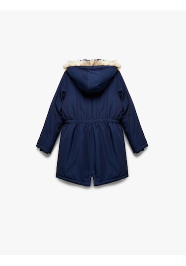 Koton Peluş Detaylı Uzun Kollu Cepli Kapşonlu Mont Lacivert 6wkg00012aw Lacivert