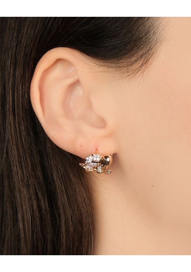 Kadın Kararmaz Çelik Lüks Takı Zirkon Taşlı Fil Küpe