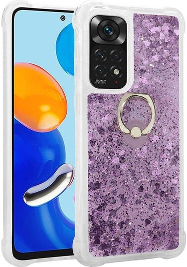 Xiaomi Redmi Note 11 Global Kılıf Milce Simli Pullu Yüzüklü Kılıf