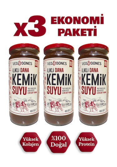 Veg&Bones İlikli Dana Kemik Suyu Yüksek Kolajen Ve Protein Deposu 3'lü