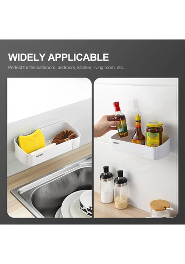 Teltree Yapışkanlı, Deliksiz Beyit Duvar Askısı - Geniş Depolama Alanı İle Banyo, Mutfak İçin Pratik Çözüm Beyaz