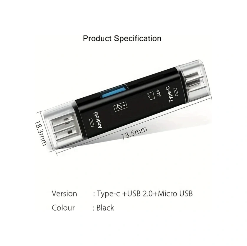 Sunshine011 5'li Usb Type-c/usb/micro Usb/tf/sd Kart Okuyucu, Otg Adaptör, Dokunmatik, Siyah