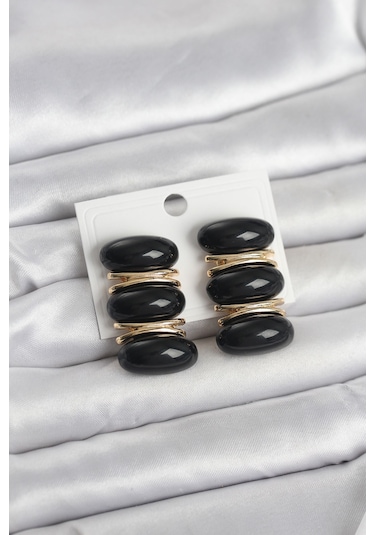 Siyah Vintage Model Gold Renk Kadın Küpe Açık Gold