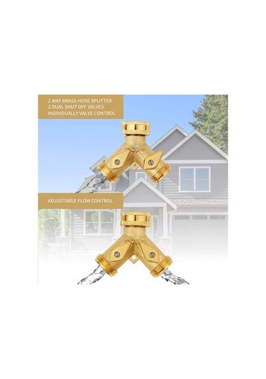 Pirinç Manifold, 3/4 Bahçe Musluğu Y-bölmeli Çift Hortum Bağlantısı 2 Yollu Diğer