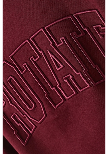 Rotate Birger Christensen Bordo Organik Kot Nakışlı, Oversize Kadın Sweatshirt