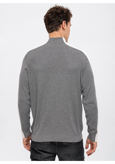 Dik Yaka Regular Fit Düz Gri Erkek Kazak B33w40029 001