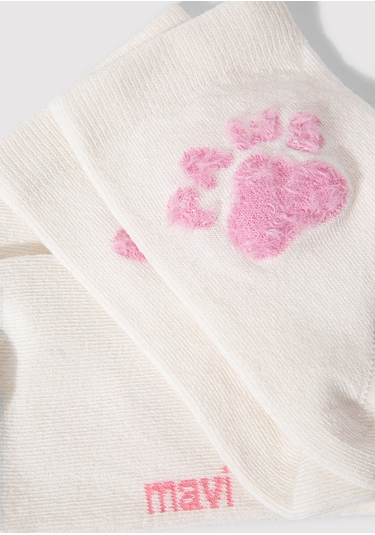 Mavi - Paws Baskılı Beyaz Soket Çorap 1912727-620 Beyaz