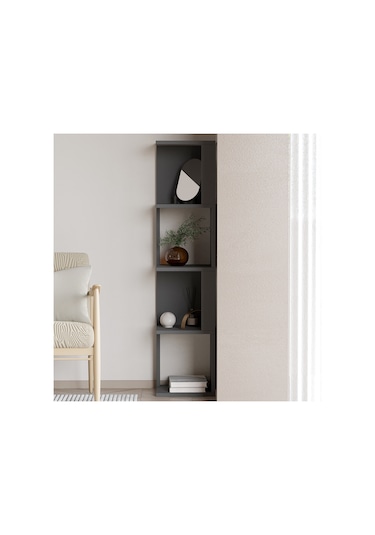 Herry Köşe Kitaplık Dekoratif Raf Ünitesi, Modern Kütüphane Antrasit