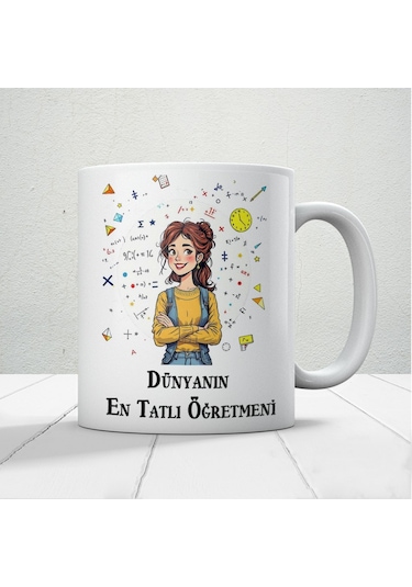 Dünyanın En Tatlı Öğretmenine Özel Öğretmenler Günü Hediyelik Baskılı Kupa Beyaz