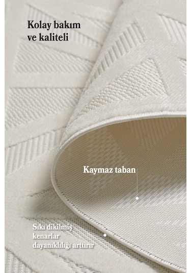 Modern Halı Yıkanabilir Halı Kaymaz Tabanlı Halı Yolluk Krem Halı Salon Halısı Mutfak Halısı Sisal Krem