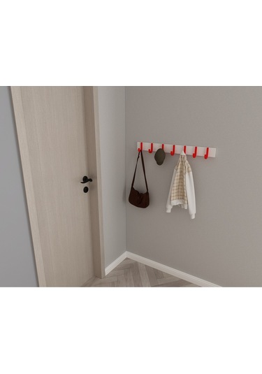 Hepsi3boyutlu Modern Duvar & Kapı Baston Askılık - 7 Adet Kırmızı J Askılık - Model No : 6 Kırmızı