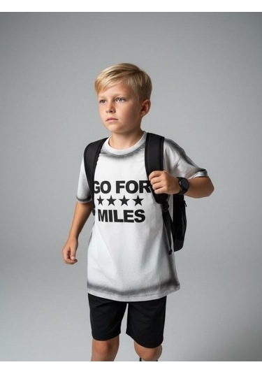 Zekids Çocuk Go For Miles Yazılı T-shirt-17192 Beyaz