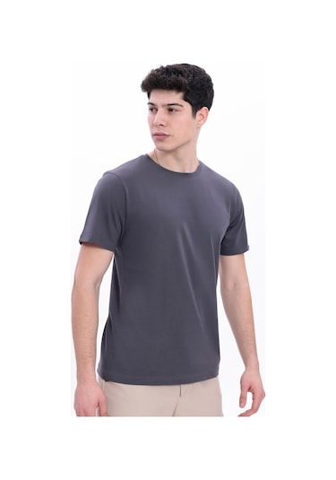 Freemen Erkek/unisex Bisiklet Yaka Basic Tişört %100 Pamuk Antrasit