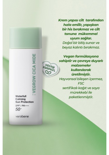 Verobene Vegrow Cica Mide Waterfull Sun Protection Güneş Kremi SPF50+ 50 G
