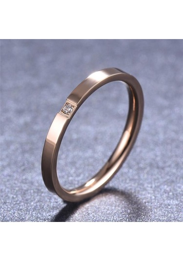 Gümüş Moda Basit Paslanmaz Çelik Gümüş / Gül Altın Rengi Zirkonya Çift Bant Söz Yüzükleri