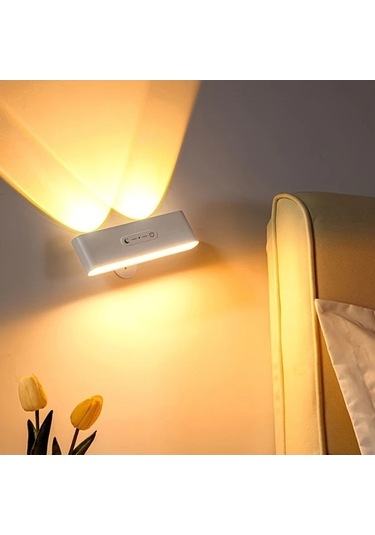 Fastbuy Gvtco Beyaz 2 Adet Led Duvar Lambası Şarj Edilebilir 3 Renk 360 Derece Dönebilir Aydınlatma Ürünü Beyaz