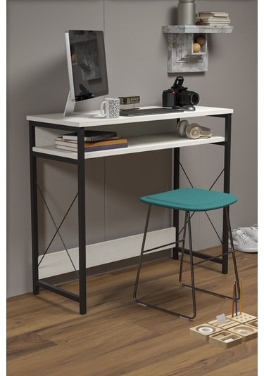 Çalışma Masası Bilgisayar Laptop Ofis Masası Okul Ev Beyaz Beyaz