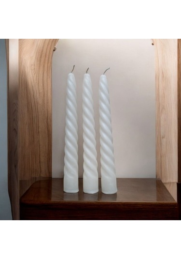Denic 3 Lü Parlak Beyaz   İtalyan Burgulu   Şamdan Mum  Kıvrımlı Mum