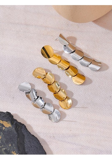 Gümüş Eetit Paslanmaz Çelik Şık Metal Yuvarlak Uzun Asılı Damla Küpe Kadınlar İçin Basit Çekici Kulak Takı Su Geçirmez Gümüş