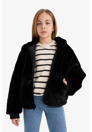 Defacto Kız Çocuk Çift Taraflı Kapüşonlu Mont C5493a825aubk27 Siyah