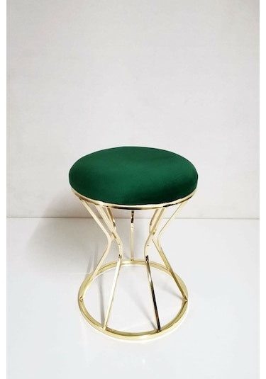 Metal Ayaklı Lüks Puf Tabure Koltuk Gold Yeşil