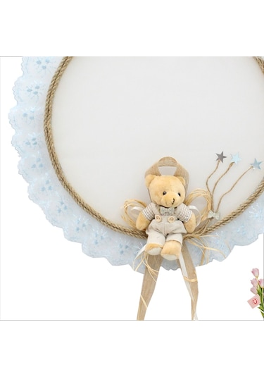 Süslebabypartystore Güpürlü Ve Ayıcıklı 37Cm Kasnak Kapı Süsü - Mavi