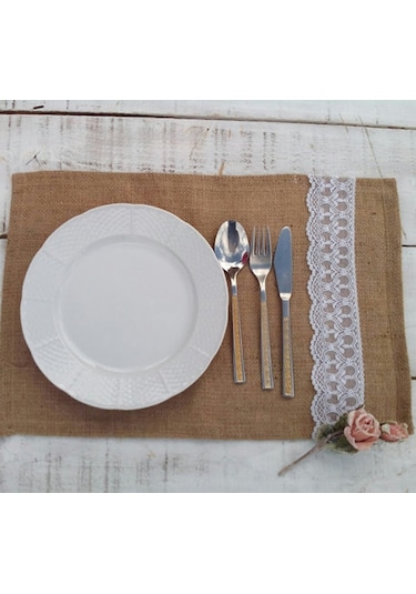 Jüt Dantelli Servis Beyaz