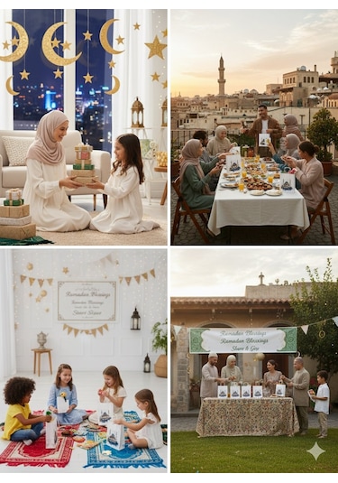 Ramazan Hediyelik Paketleme Çantası, 3lü Paket, Cami Tasarımlı Be