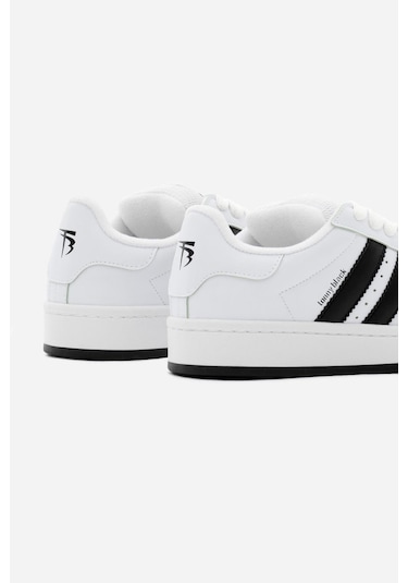 Termo Taban Yanı Şeritli Bağcıklı Kadın Beyaz Siyah Spor Ayakkabı Tbzer005 Beyaz Siyah