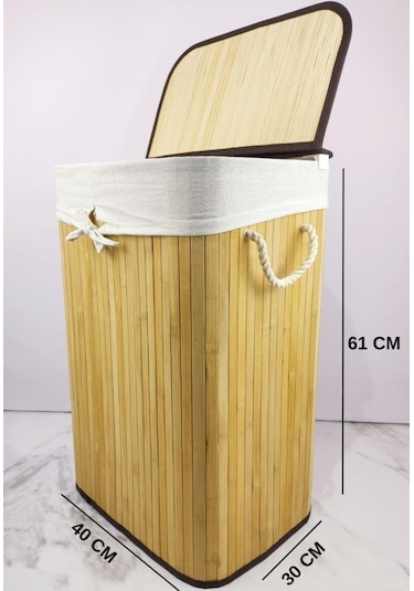 Digithome Dikdörtgen Bambu Çamaşır Sepeti Naturel Cl-6002-01