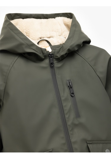 Koton Uzun Kollu Peluş Astarlı Fermuarlı Kapşonlu Yağmurluk Antrasit 6wmb00001tw Antrasit