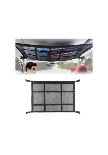 Wezone Oto Tavan Depolama Ağı: İki Katlı Dokulu, Ayarlanabilir, 78x53cm Siyah, 9 Bölmeli, Fermuarlı, Çadır-kumaş-oyuncak Saklama İçin