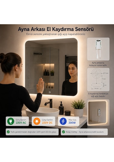 AYNA ARKASI 220V EL KAYDIRMA IŞIK ANAHTARI