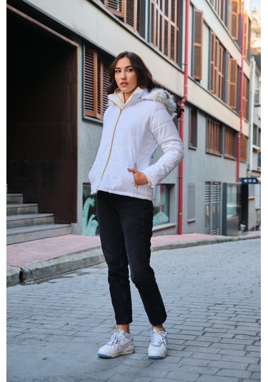 Toridas Günlük Kürklü Şişme Kadın Mont 807beyaze2 001