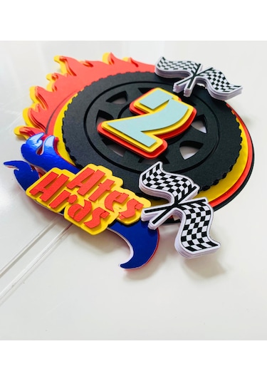 Araba Yarış Temalı İsme Özel 3D Doğum Günü Pasta Süsü Cake Topper