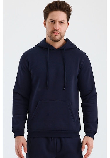 Monox Erkek Kapşonlu 3 İplik Sweatshirt Lacivert