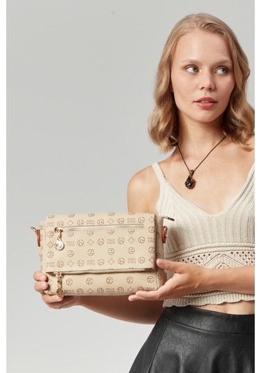 Kadın Dört Bölmeli Monogram Portföy Çarpraz Omuz Çantası