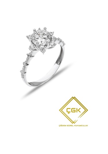 Çgk Çiğdem Gürel Kuyumculuk 14 Ayar Lotus Çiçeği Tektaş Altın Yüzük Beyaz