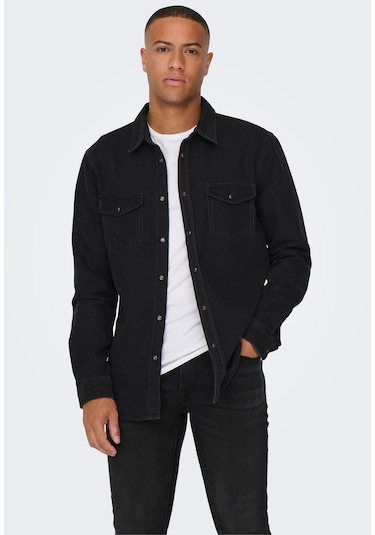 Only & Sons Erkek Göğüs Cepli Denim Gömlek - 22023247 001